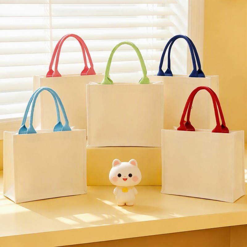 กระเป๋าโท้ตของขวัญผ้าแคนวาสหูจับสีตัดกันสั่งทำ